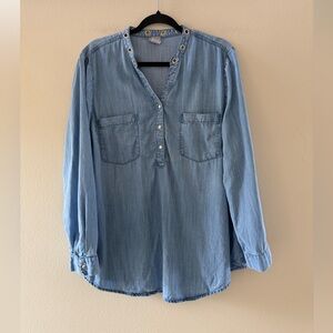 Chico's Light Denim Snap Grommet-Trim Popover Blouse